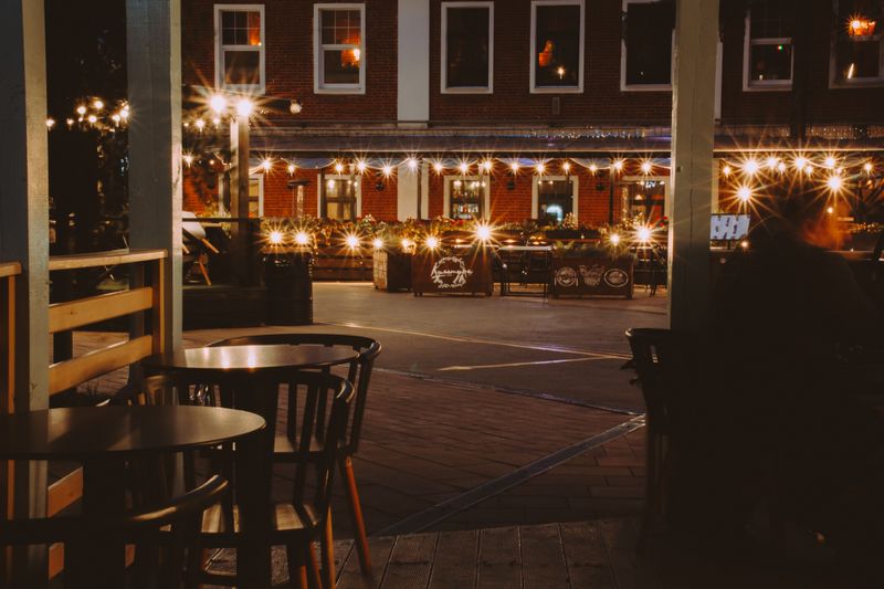 Outdoor patio seating area at Pizza inn Dallas